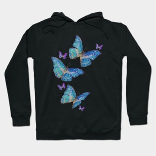 Flying Blue Butterflies Drawing Hoodie